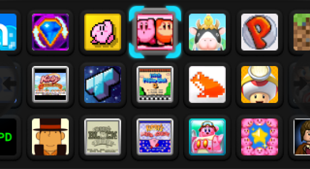 A screenshot of the bottom screen of my 2DS. There's a bunch of games on it