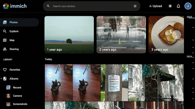 Screenshot of Immich, which looks a lot like Google Photos to use in the browser.