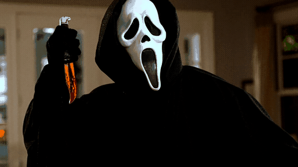 The famous Scream Guy holding a knife